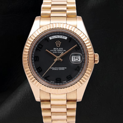 Montre Rolex Day-Date II 41 mm 218235 en Or Rose Cadran Noir Chiffres Arabes Bracelet President