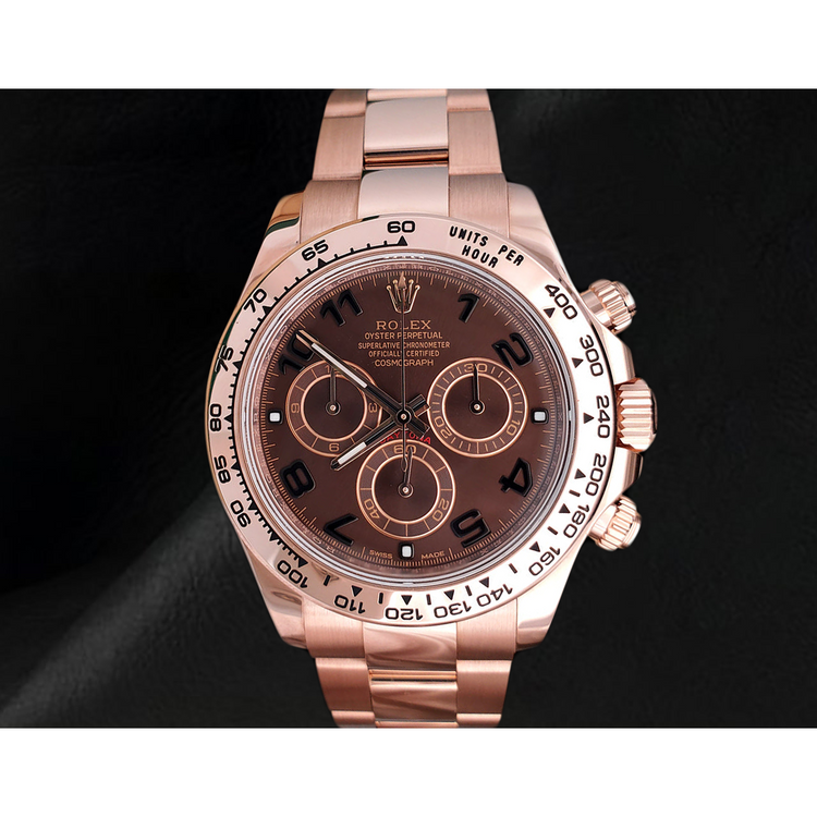 Montre Rolex Daytona Cosmograph Cadran Marron Café Chiffres Arabes Or Rose 18K