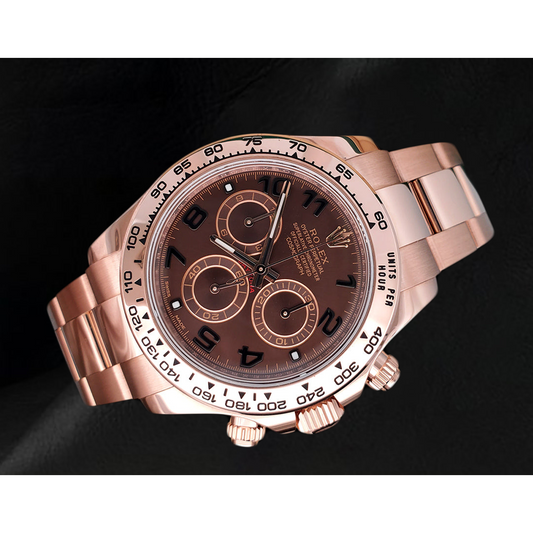 Montre Rolex Daytona Cosmograph Cadran Marron Café Chiffres Arabes Or Rose 18K