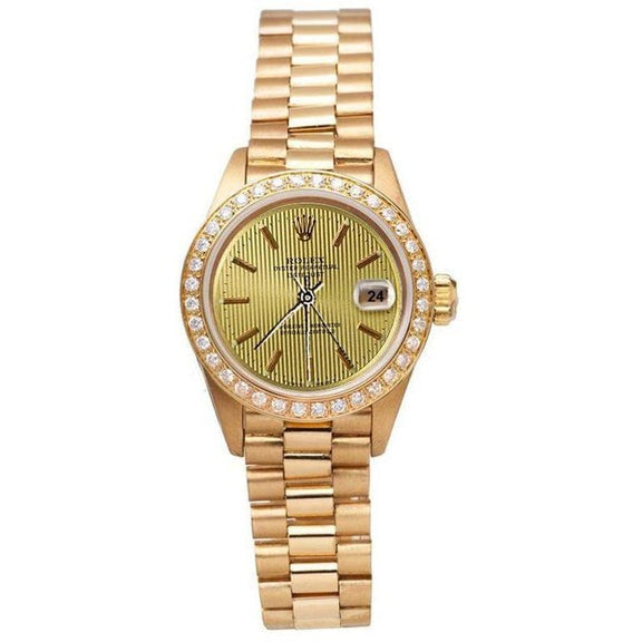 Rolex Dj Lunette Champagne Tapisserie Bâton Cadran Montre 
