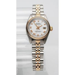 Rolex Dj Regarder à cadran romain et lunette cannelée SS et bracelet jubilé en or