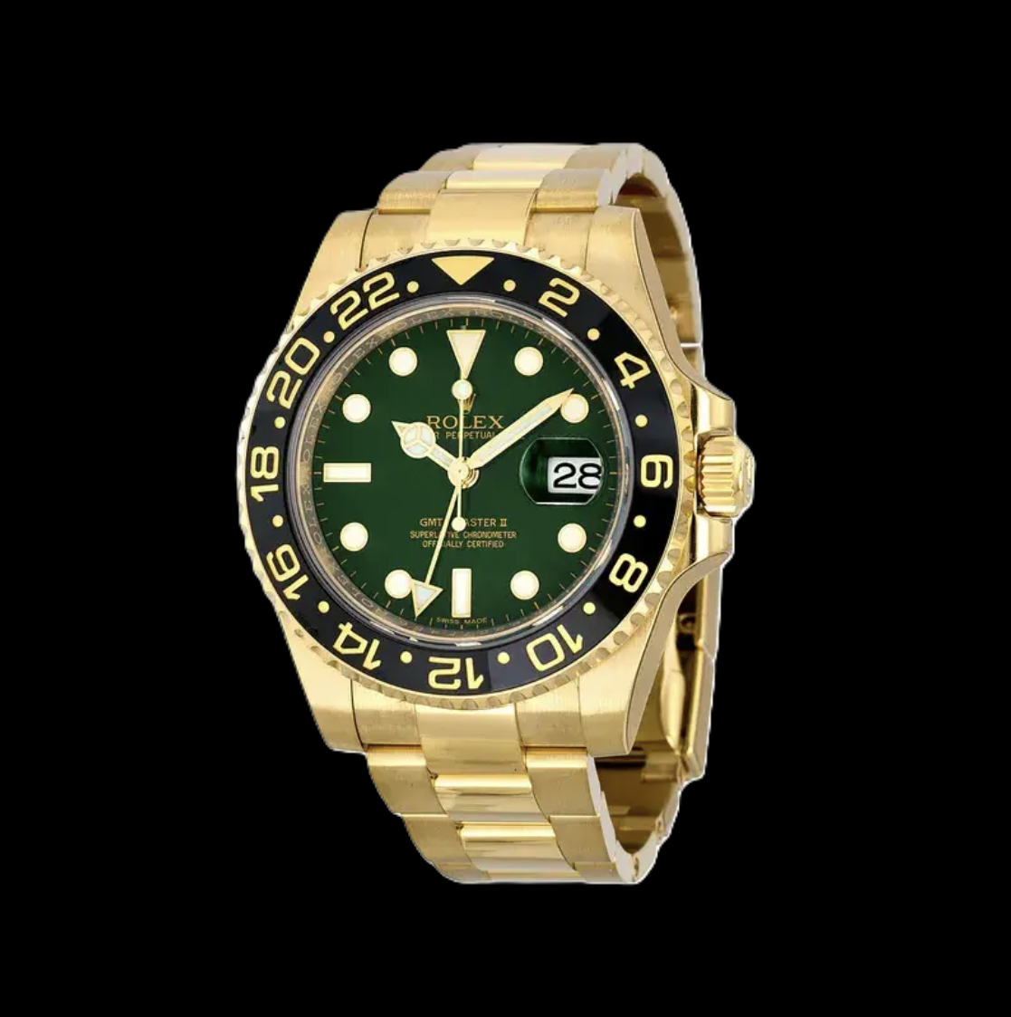 Montre Rolex GMT-Master II 116718 40 mm en Or Jaune Cadran Vert Luminescent