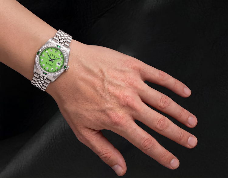 Montre Rolex Datejust 16014 36 mm en Acier Inoxydable Cadran Diamants Vert
