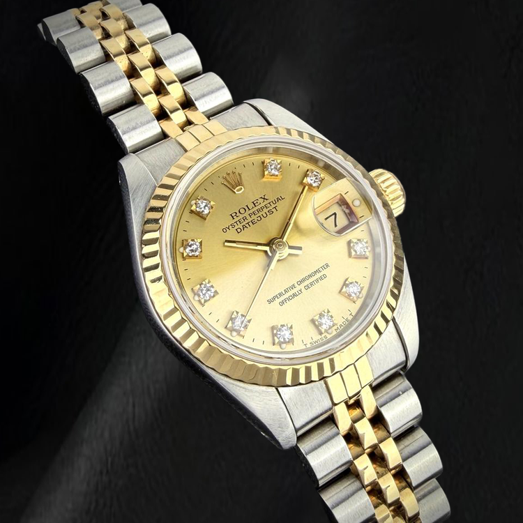 Montre Rolex Datejust pour Femme 26 mm Bicolore Cadran Champagne Diamants d'origine