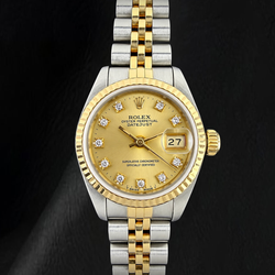 Montre Rolex Datejust pour Femme 26 mm Bicolore Cadran Champagne Diamants d'origine