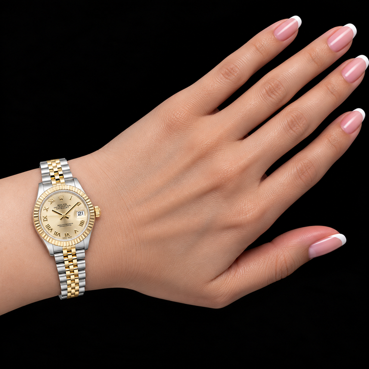 Rolex Lady-Datejust 28 mm 279173 Montre Bicolore Cadran Champagne Chiffres Romains