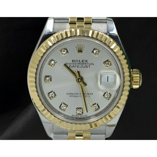 Rolex Lady-Datejust 28mm 279173 Montre Bicolore avec Cadran Diamants Argent