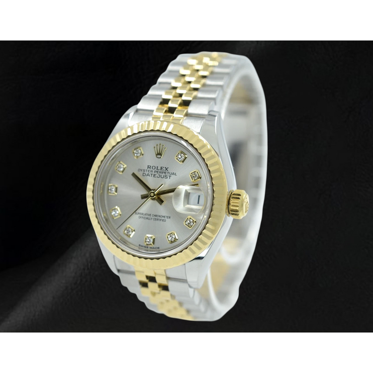 Rolex Lady-Datejust 28mm 279173 Montre Bicolore avec Cadran Diamants Argent