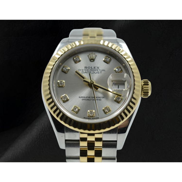 Rolex Lady-Datejust 28mm 279173 Montre Bicolore avec Cadran Diamants Argent