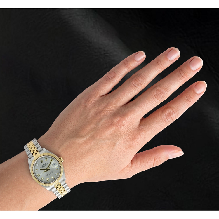 Rolex Lady-Datejust 28mm 279173 Montre Bicolore avec Cadran Diamants Argent
