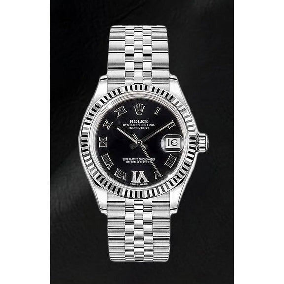 Rolex Mesdames Datejust Violet foncé Cadran romain en acier inoxydable 31 mm Montre
