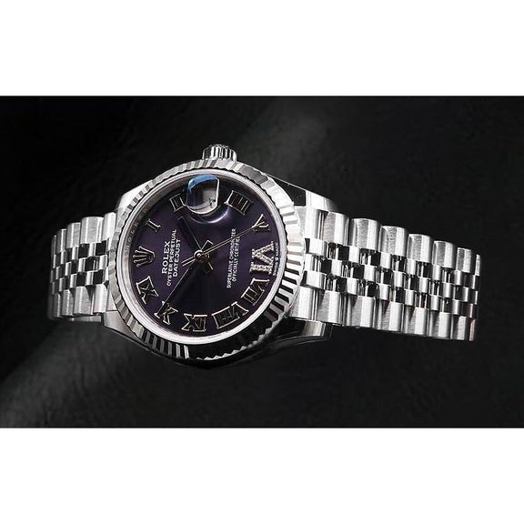 Rolex Datejust Violet foncé Cadran romain en acier inoxydable 31 mm Montre