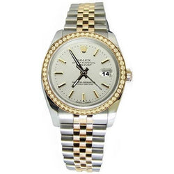 Rolex Montre bicolore Datejust Or Cadran blanc Lunette diamant réglage rapide