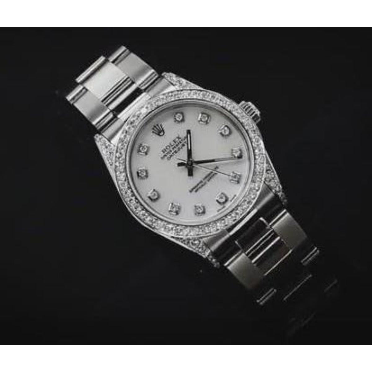 Rolex Montre de taille moyenne avec lunette en diamant personnalisée et bracelet huître acier inoxydable5