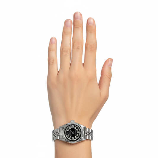 Rolex Noir Double acier inoxydable Bracelet Jubilé Dame Datejust Montre