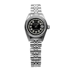 Rolex Noir Double acier inoxydable Bracelet Jubilé Dame Datejust Montre