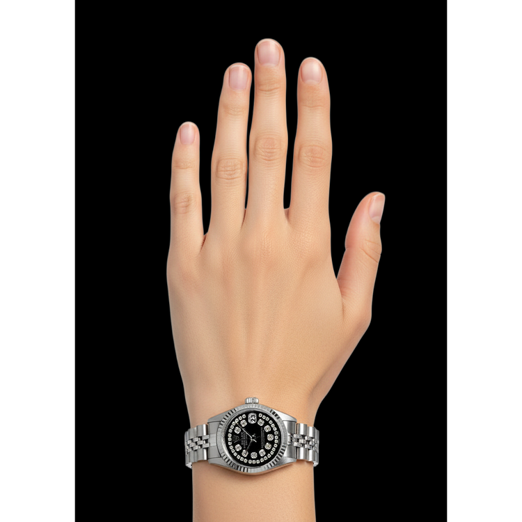 Rolex Noir Double acier inoxydable Bracelet Jubilé Dame Datejust Montre