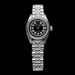 Rolex Noir Double acier inoxydable Bracelet Jubilé Dame Datejust Montre