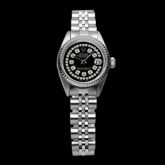 Rolex Noir Double acier inoxydable Bracelet Jubilé Dame Datejust Montre