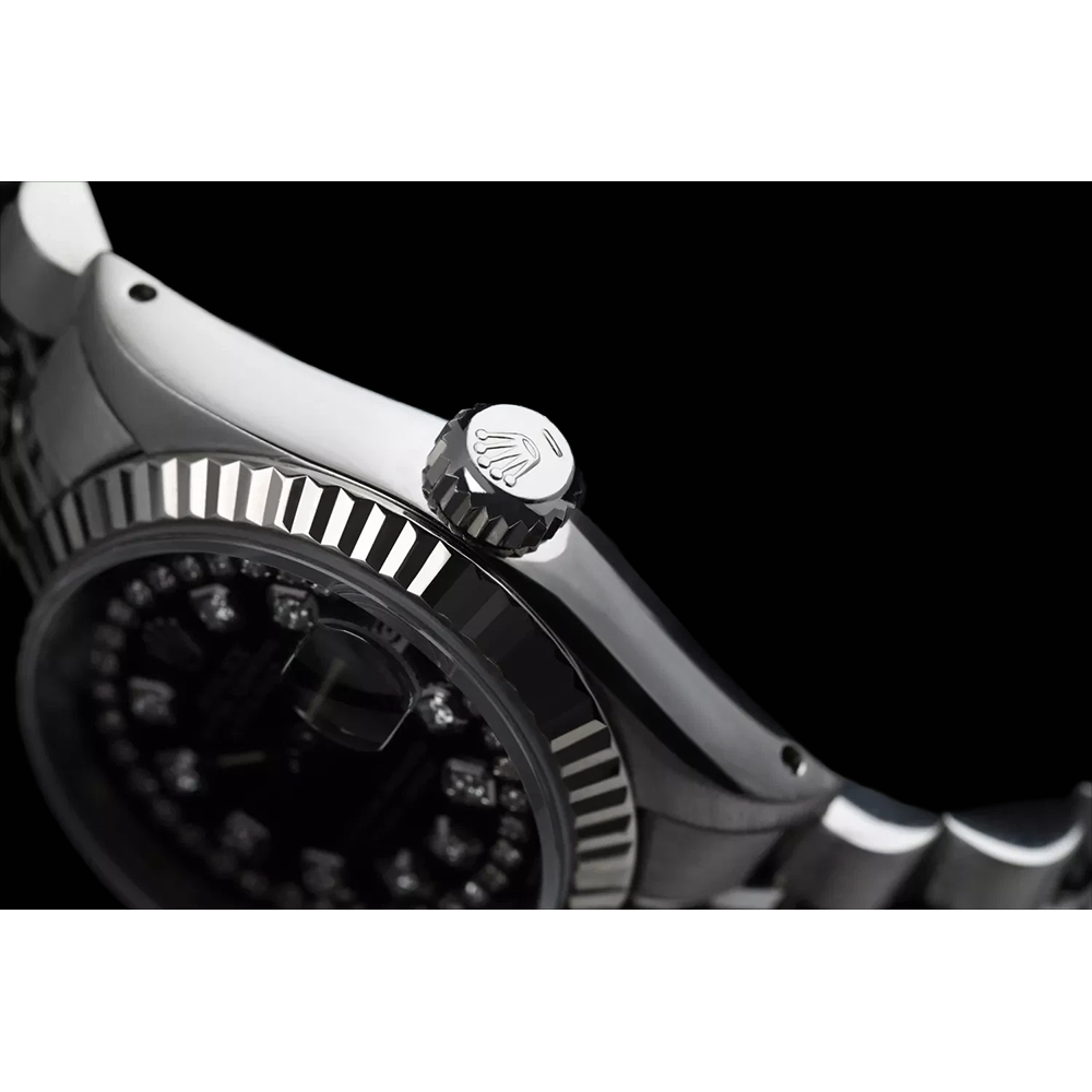 Rolex Noir Double acier inoxydable Bracelet Jubilé Dame Datejust Montre