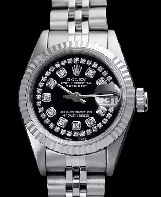 Rolex Noir Double acier inoxydable Bracelet Jubilé Dame Datejust Montre