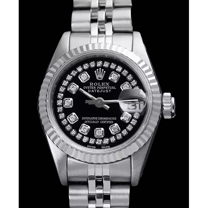 Rolex Noir Double acier inoxydable Bracelet Jubilé Dame Datejust Montre