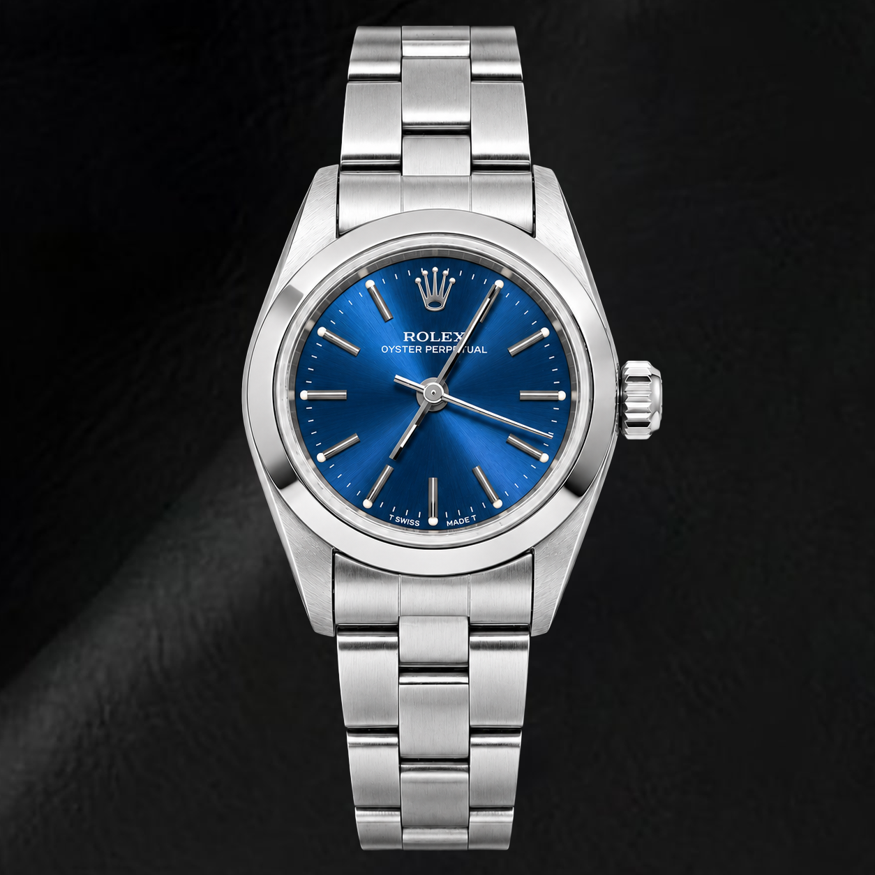 Montre Rolex Oyster Perpetual 76080 26 mm en Acier Inoxydable Cadran Bleu à Index Bâtons
