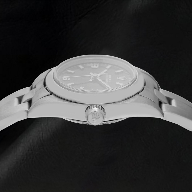 Montre Rolex Oyster Perpetual 76094 26 mm Cadran Noir à Chiffres Arabes Acier Inoxydable Bracelet Oyster