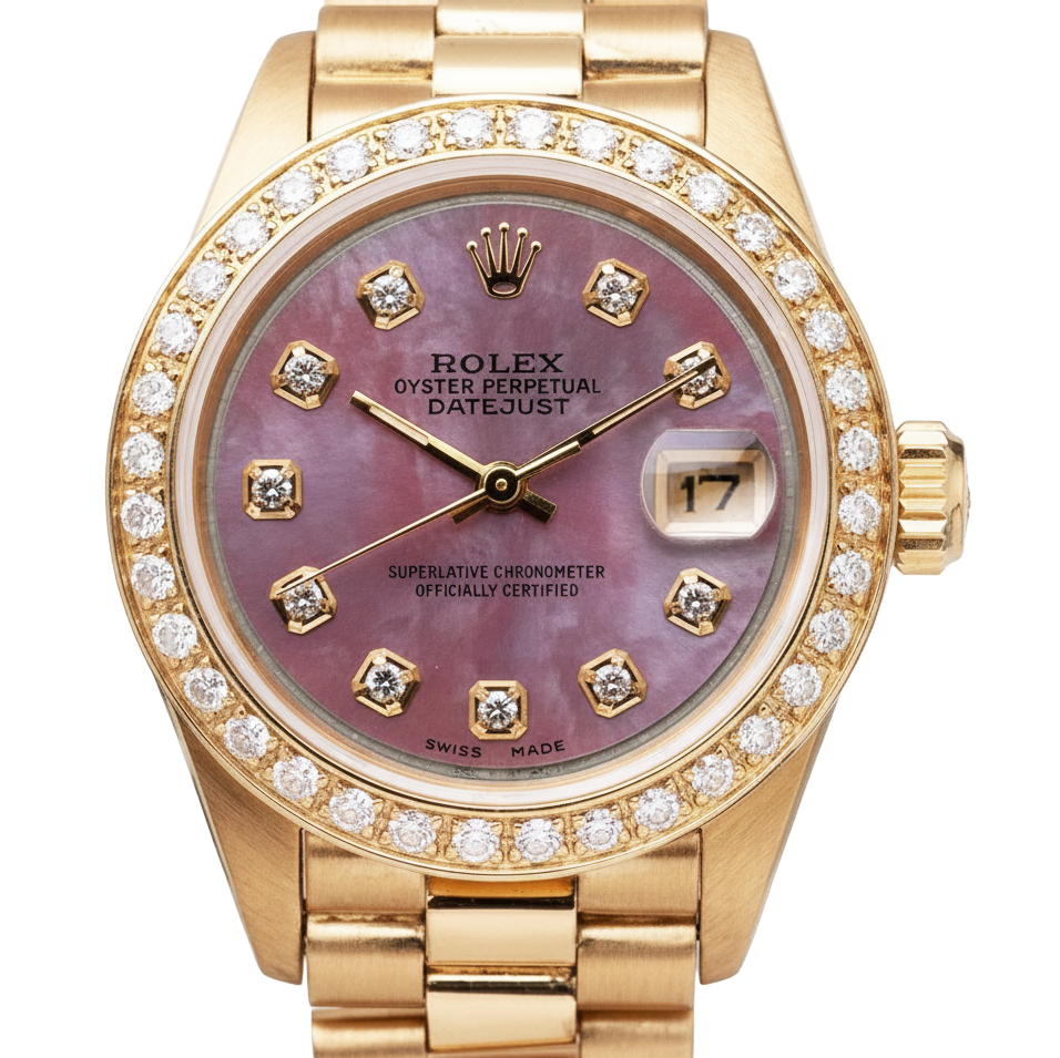 Rolex Présidente still Nacre Cadran Diamant Montre Lunette En Or