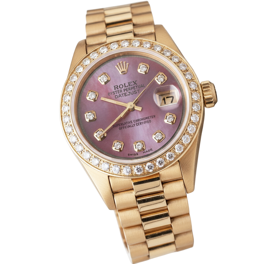 Rolex Présidente still Nacre Cadran Diamant Montre Lunette En Or