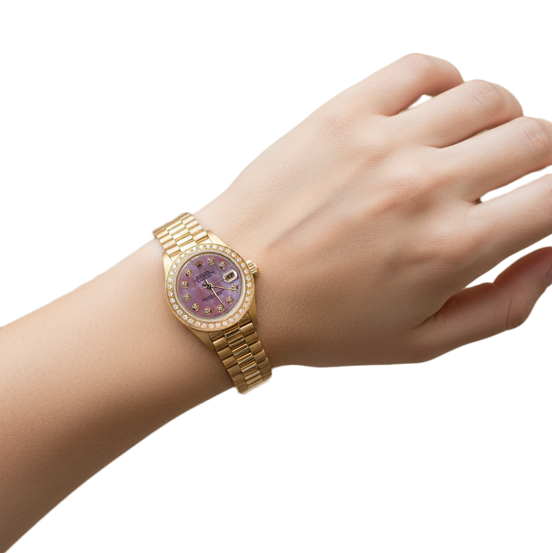 Rolex Présidente still Nacre Cadran Diamant Montre Lunette En Or P2