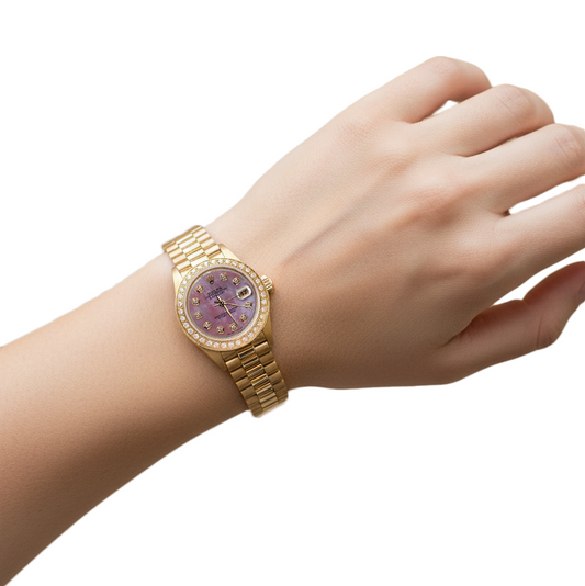 Rolex Présidente still Nacre Cadran Diamant Montre Lunette En Or P2