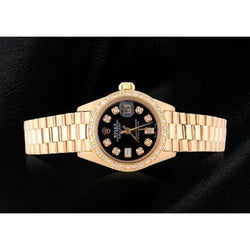 Rolex President Regarder Femme Cadran Diamant Noir Or Jaune