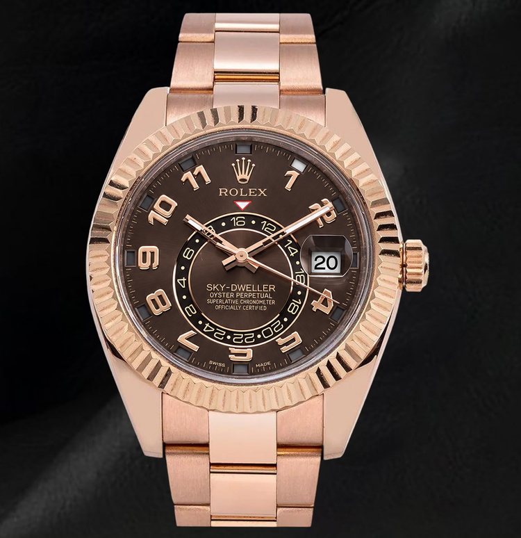 Montre Rolex Sky-Dweller 326935 42 mm en Or Rose Cadran Chocolat Chiffres Arabes