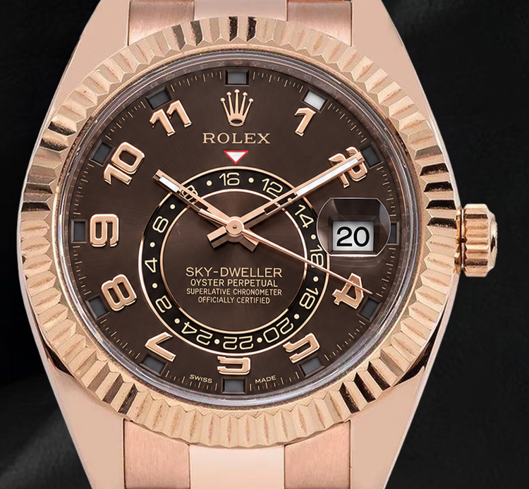 Montre Rolex Sky-Dweller 326935 42 mm en Or Rose Cadran Chocolat Chiffres Arabes