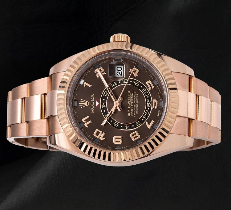 Montre Rolex Sky-Dweller 326935 42 mm en Or Rose Cadran Chocolat Chiffres Arabes