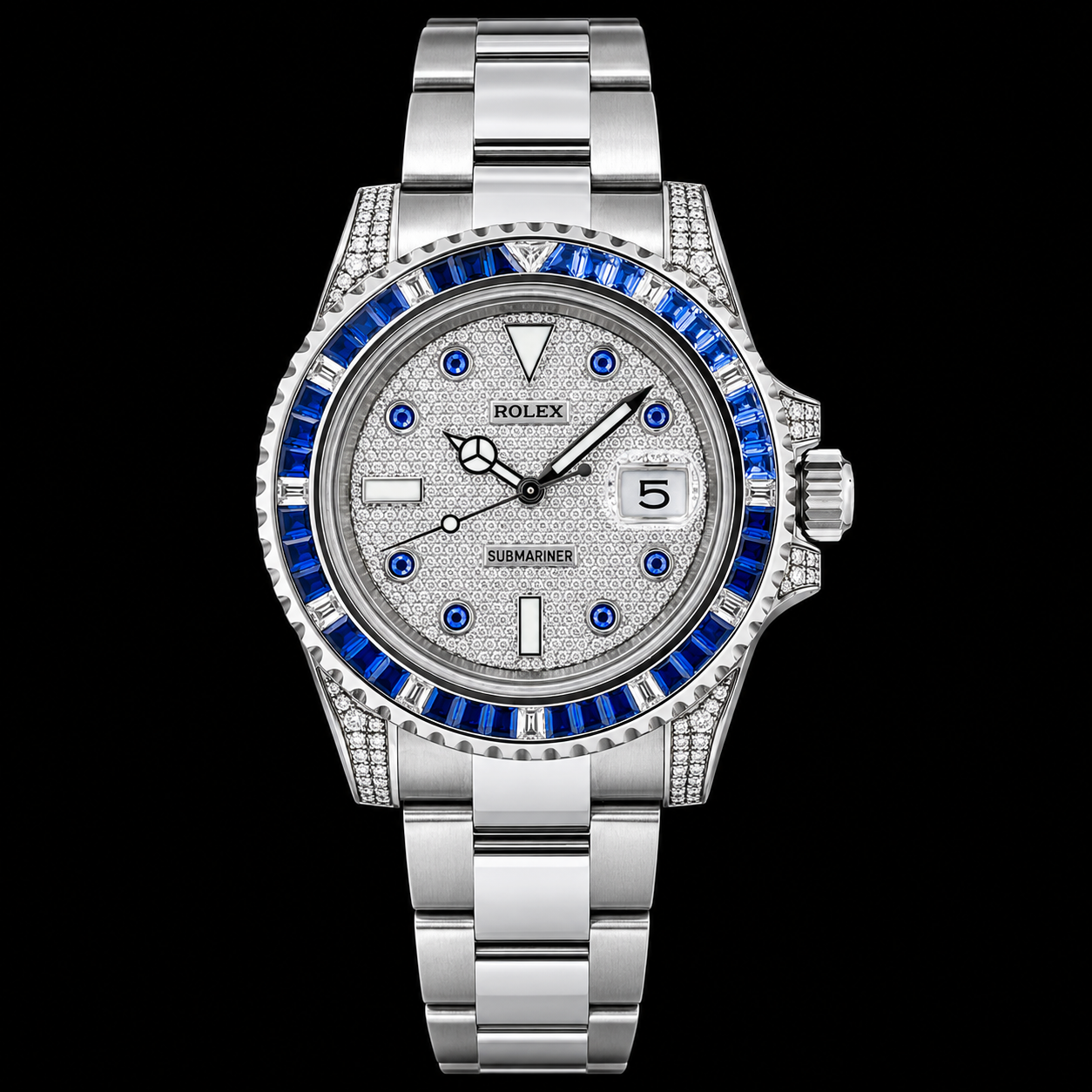 Montre Rolex Submariner Date 116610LN 40 mm en Acier Inoxydable Cadran Diamants avec Saphirs Bleus