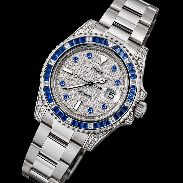 Montre Rolex Submariner Date 116610LN 40 mm en Acier Inoxydable Cadran Diamants avec Saphirs Bleus