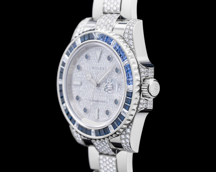 Montre Rolex Submariner Date 116610 40 mm Cadran Diamants avec Saphirs Bleus Acier Inoxydable Bracelet Oyster