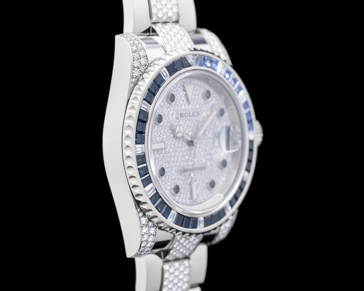 Montre Rolex Submariner Date 116610 40 mm Cadran Diamants avec Saphirs Bleus Acier Inoxydable Bracelet Oyster