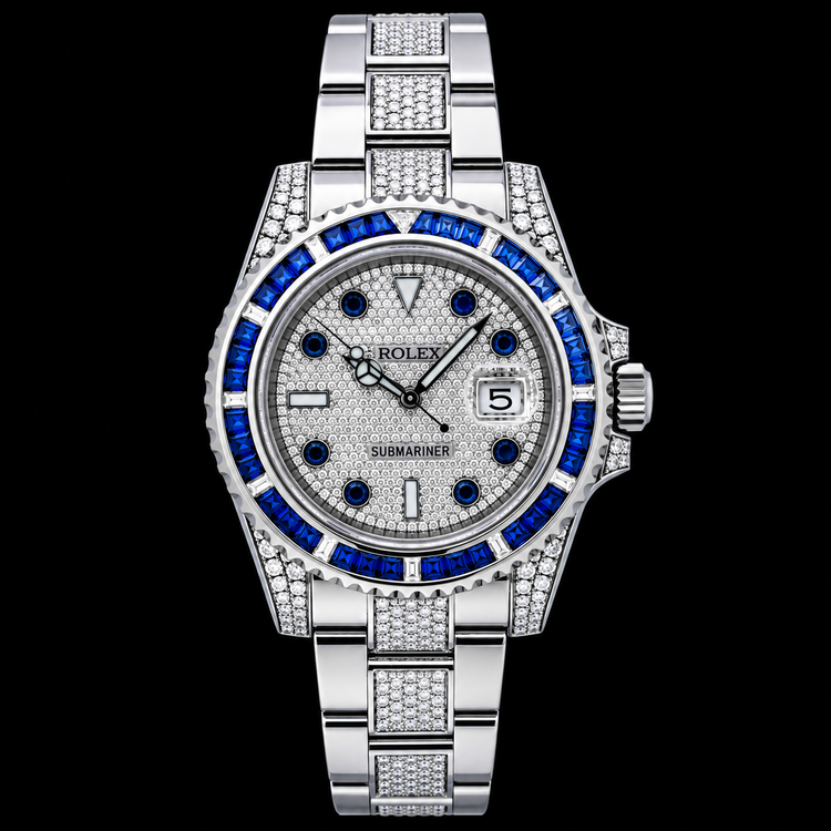 Rolex Submariner Date 116610 40 mm Montre Cadran Diamants avec Saphir Bleu Acier Inoxydable Bracelet Oyster