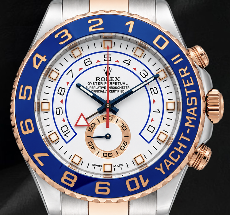 Montre Rolex Yacht-Master II 116681 44 mm Cadran Blanc Lunette en Céramique Bleue Bicolore