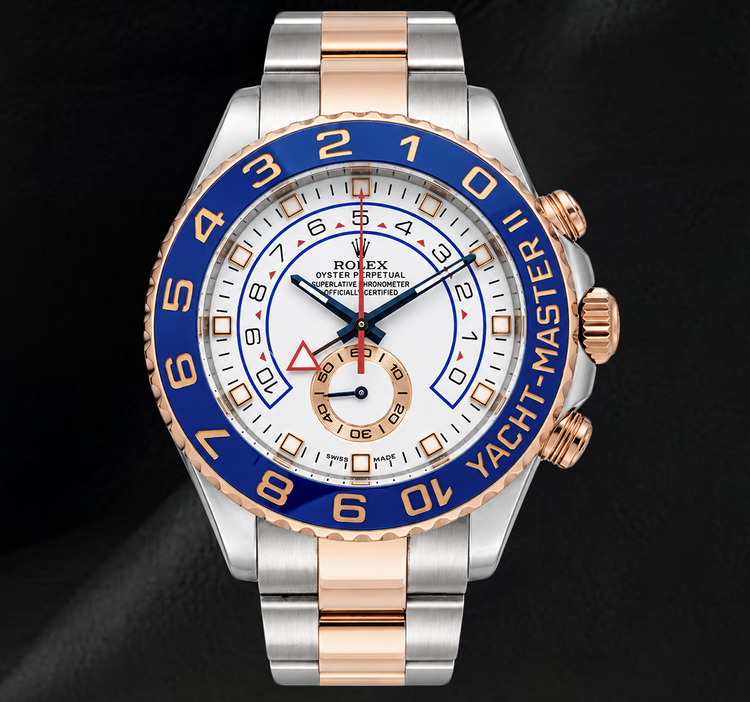 Montre Rolex Yacht-Master II 116681 44 mm Cadran Blanc Lunette en Céramique Bleue Bicolore