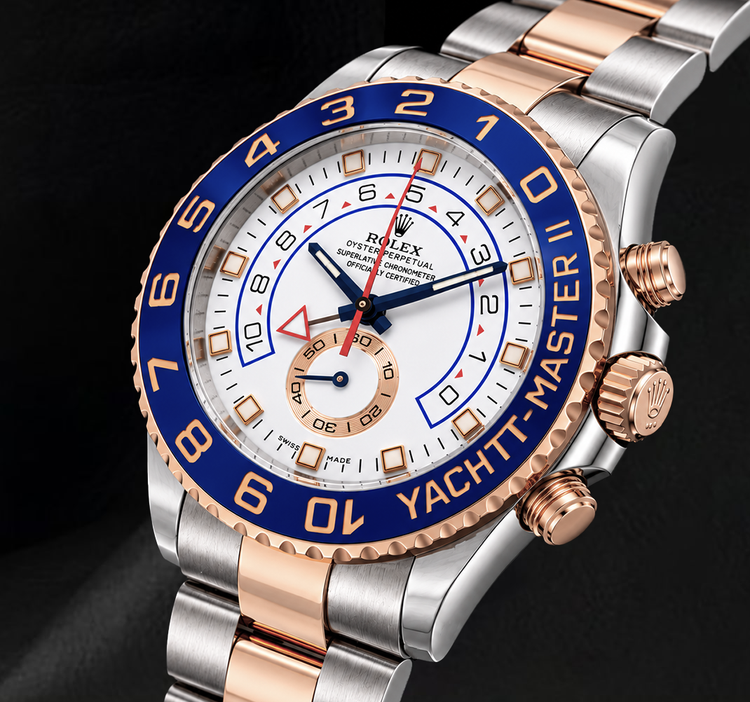 Montre Rolex Yacht-Master II 116681 44 mm Cadran Blanc Lunette en Céramique Bleue Bicolore