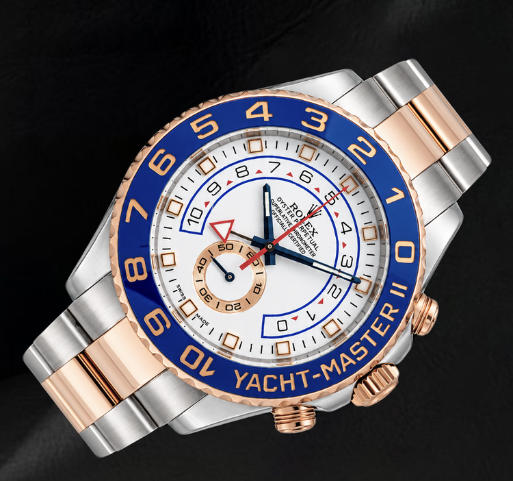 Montre Rolex Yacht-Master II 116681 44 mm Cadran Blanc Lunette en Céramique Bleue Bicolore