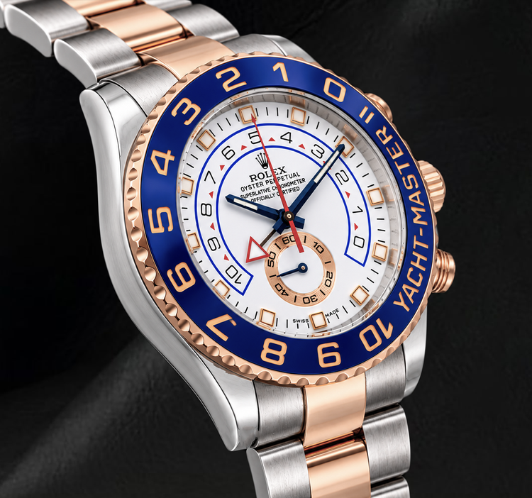 Montre Rolex Yacht-Master II 116681 44 mm Cadran Blanc Lunette en Céramique Bleue Bicolore