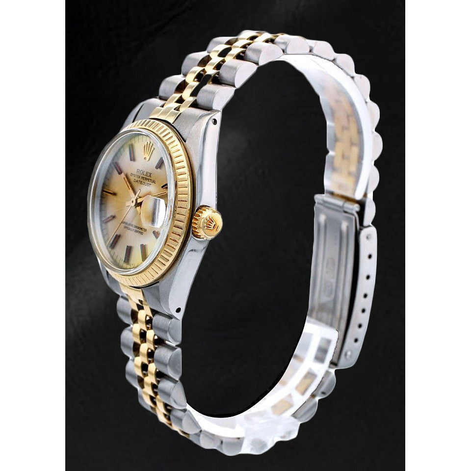 Rolex 6827 Datejust 31 mm Champagne Stick Montre bicolore