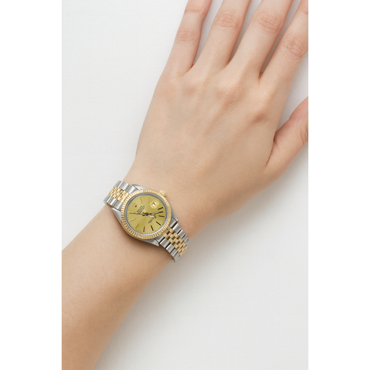 Rolex acier inoxydable & or jubilé Champagne bâton cadran datejust montre femme P2
