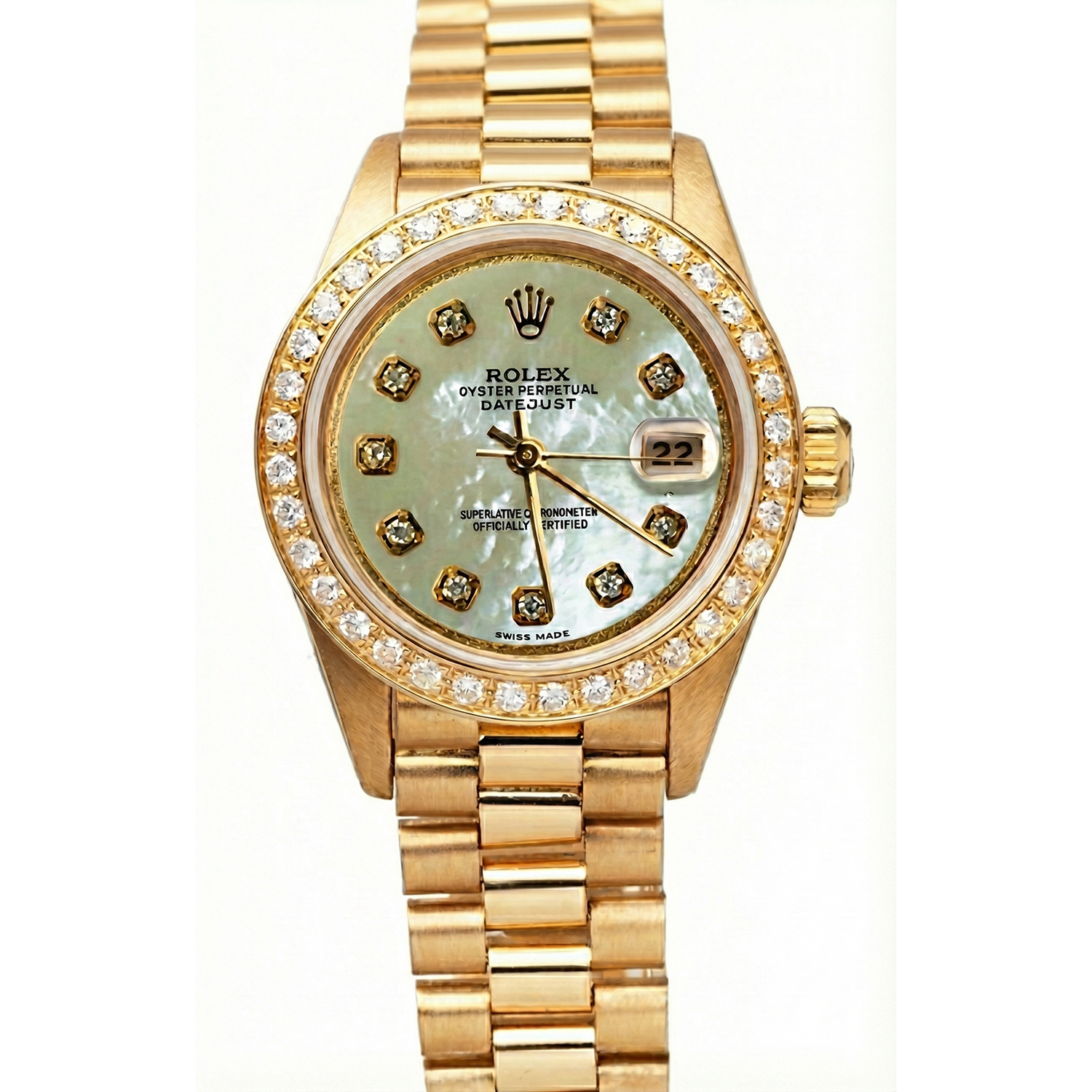 Rolex datejust président still Regarder blanc vadrouille cadran diamant lunette or