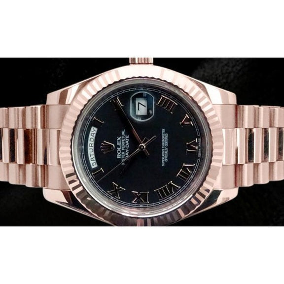 Rolex jour Date Ii 41 mm cadran romain noir montre homme bracelet en or rose2